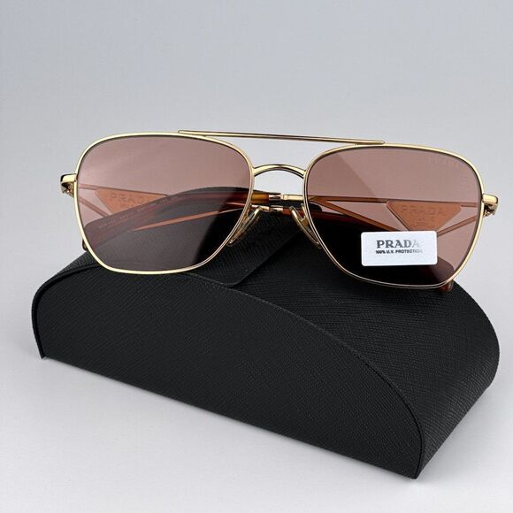 NEW Prada PRA50S 5AK08M Gold Dark Violet Unisex Pilot Sunglasses PR A50S - Picture 1 of 11
